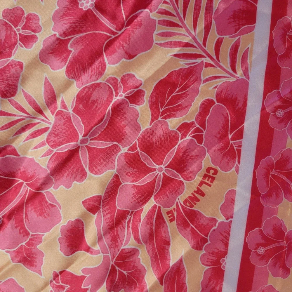 Celandine Pink Orange‎ Hibiscus Floral Tropical Square Silk Scarf 28x28